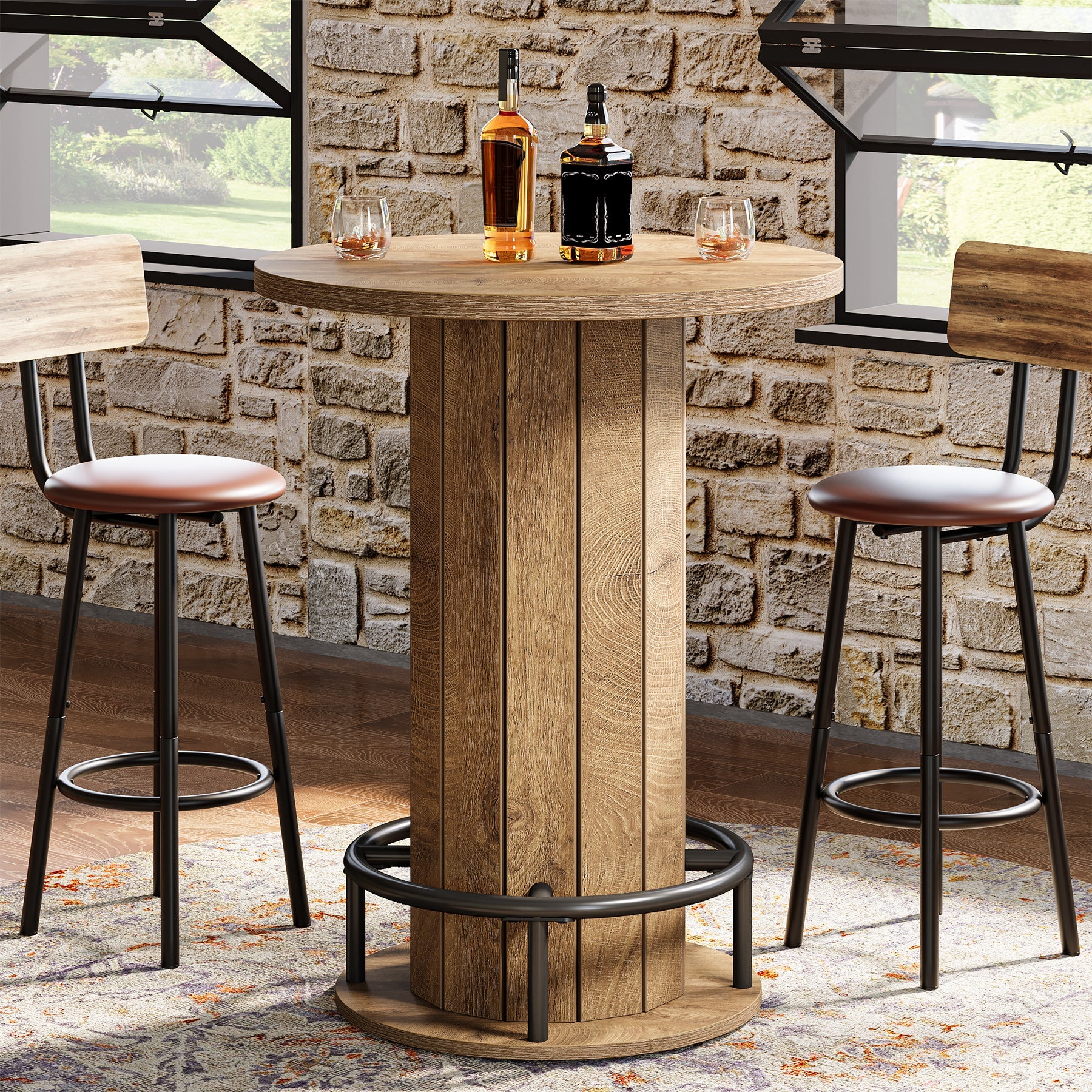 31" Bar Table, Round Bistro Pub Table with Footrest for Dining Coffee Cocktail(Only Table)