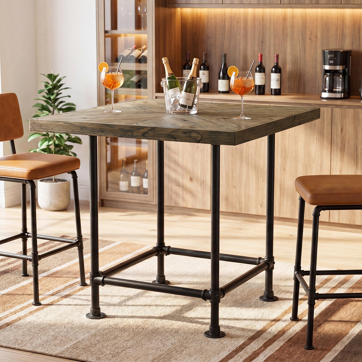 90cm Bar Table, Industrial Pub Table with Solid Wood Top for Home Bar Kitchen