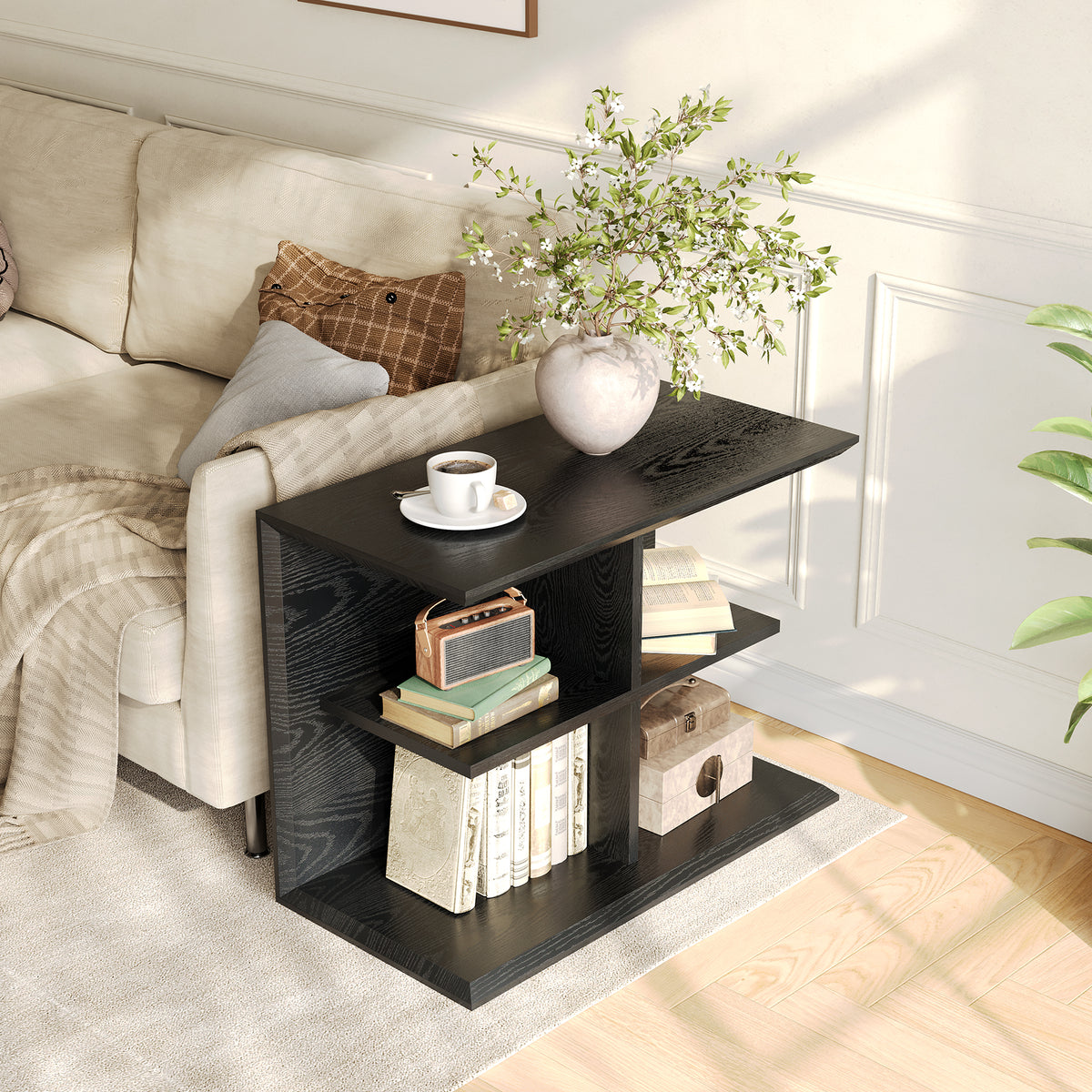 80cm industrial-style 3-tier side table with storage space – versatile side table for the living room and hallway