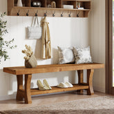 55" Entryway Bench, Solid Wood End of Bed Bench Dining Seat 3