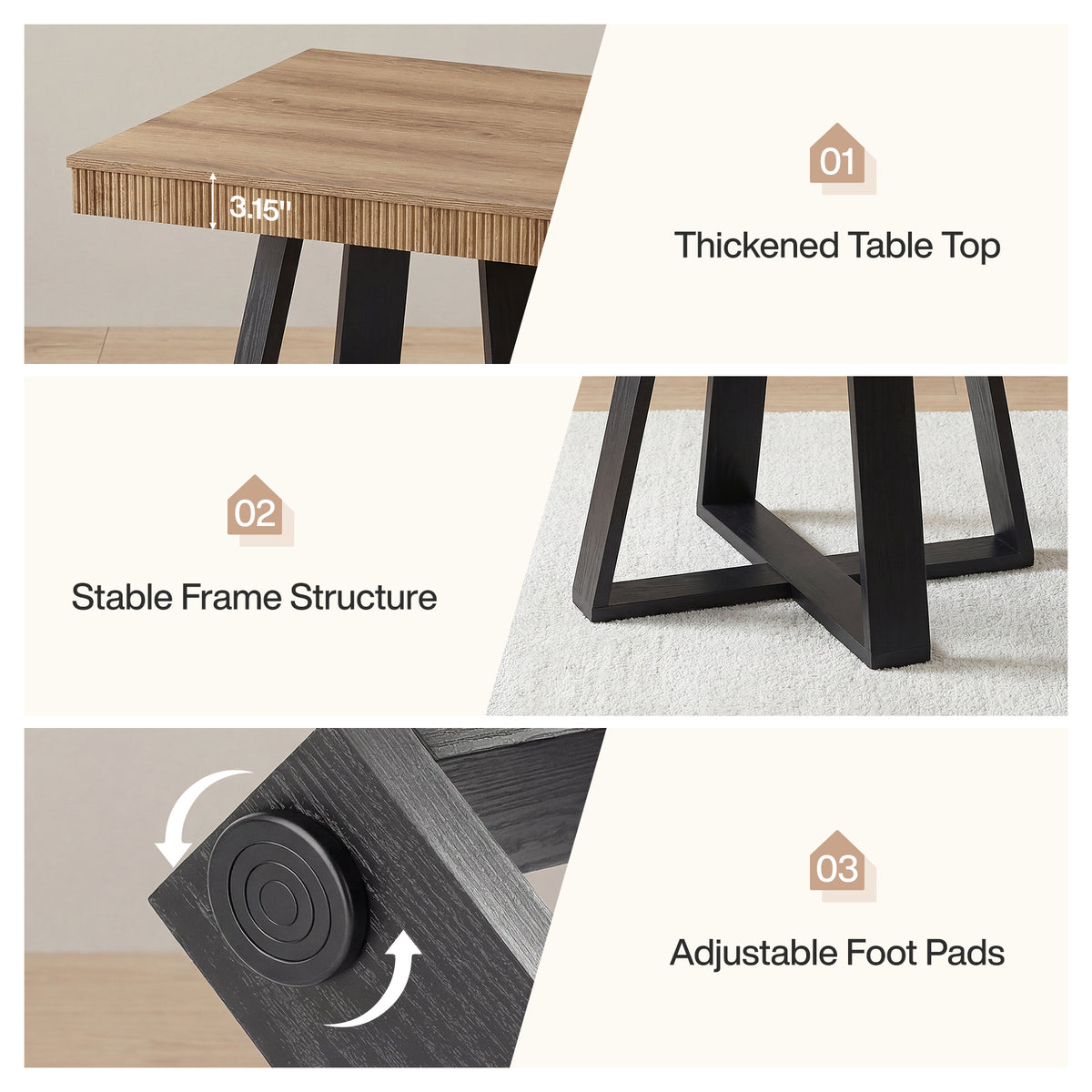 80cm Square Dining Table, Fluted Edge Small Kitchen Table for 4