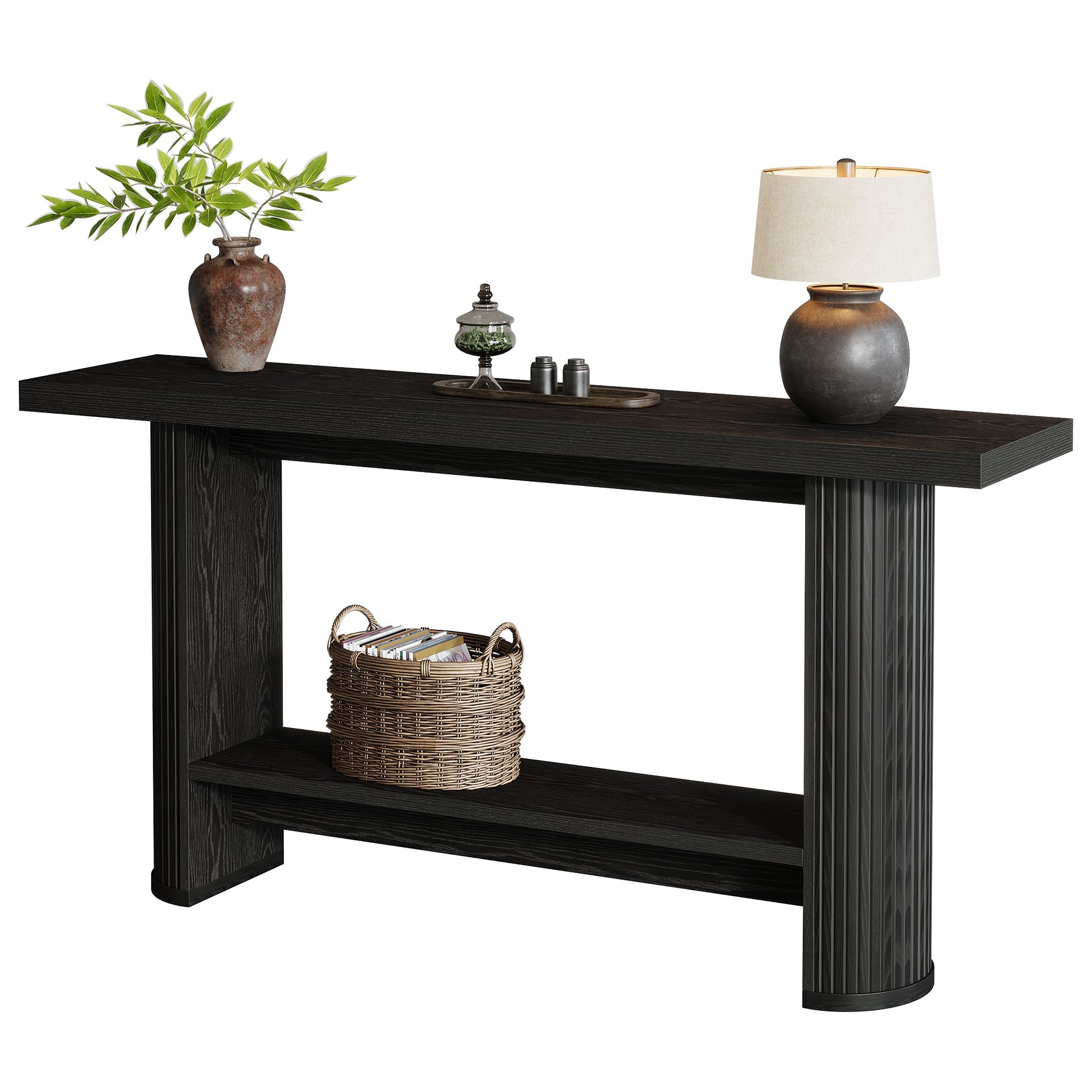 55" Narrow Console Table with Storage Shelf, Rustic Entryway Sofa Table