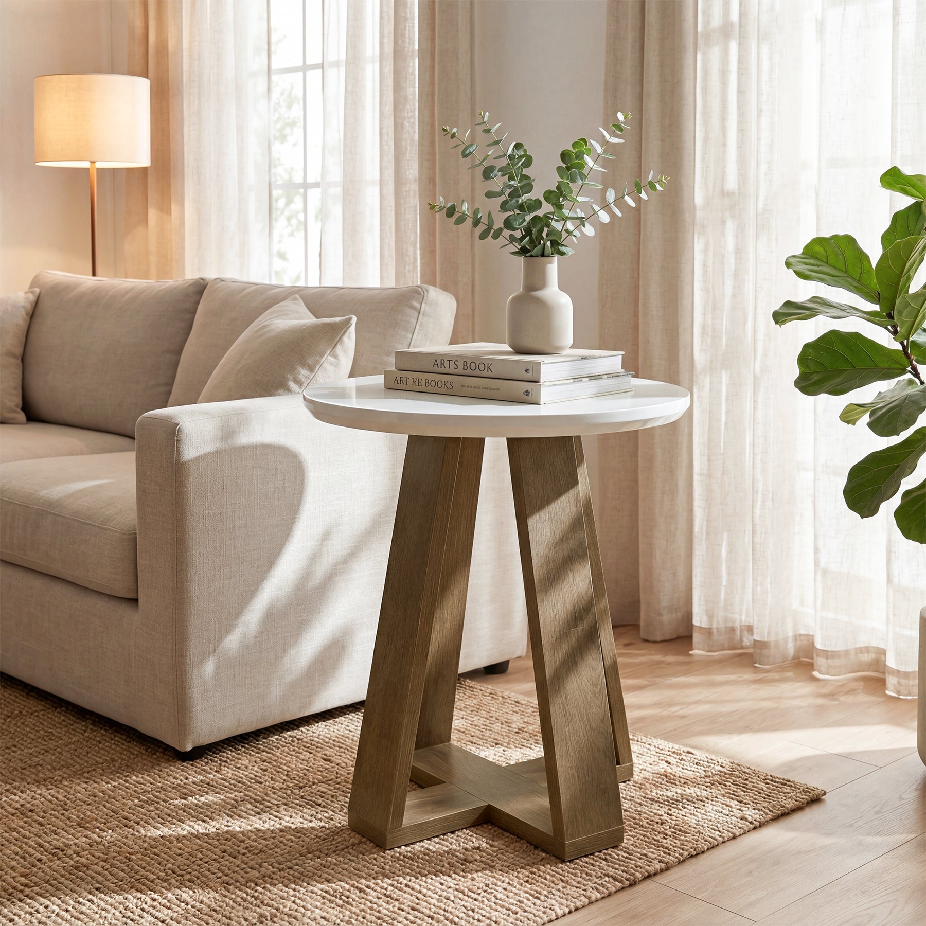50cm Round End Table, Modern Side Table Small Accent Table for Living Room