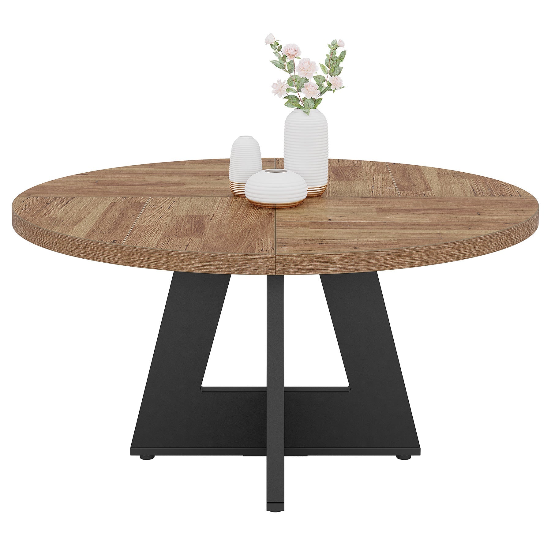 47" Round Dining Table, Farmhouse Wood Kitchen Table for 4-6 with Cross Base
