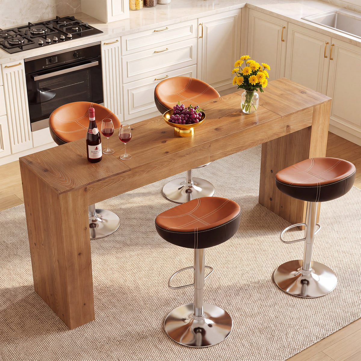 180cm Bar Table, Solid Wood Farmhouse Counter Height Table