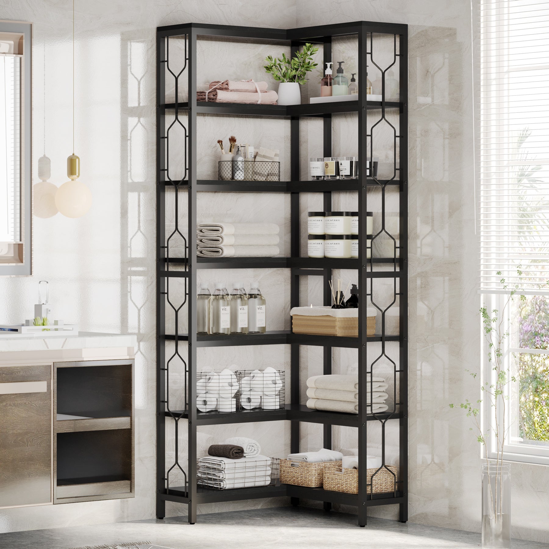 78.74“ Corner Bookshelf, 7-Tier Industrial Corner Etagere Bookcase