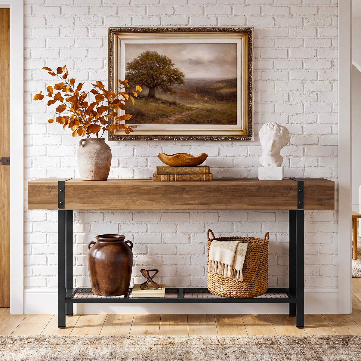 160cm Console Table, Industrial 2-Tier Behind Couch Sofa Table for Entryway Living Room