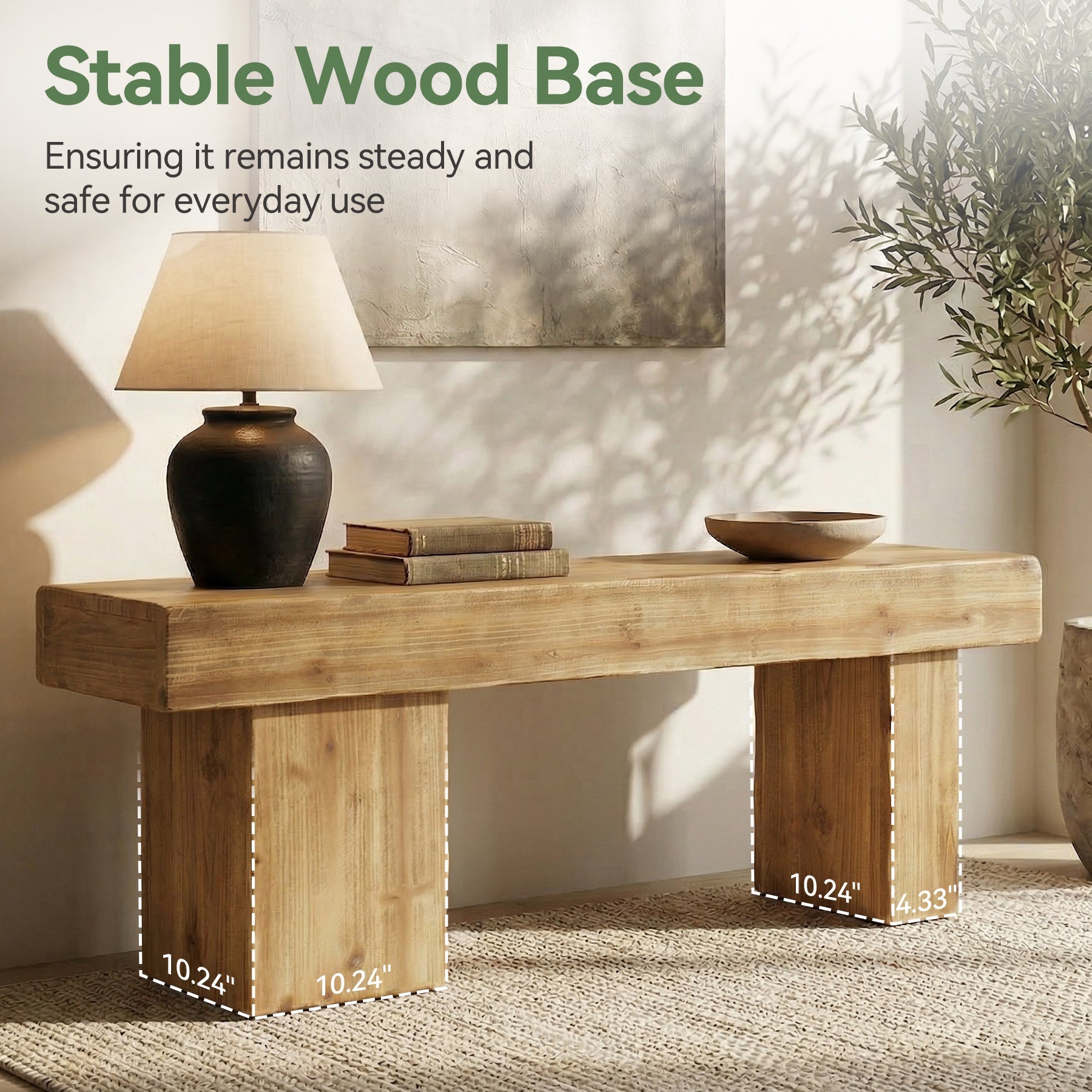 47” Solid Wood Entryway Bench, Thick Seat Bench for Hallway