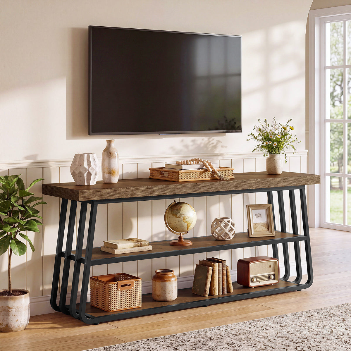 160cm TV Stand, 3-Tier Media Console with Metal Frame for Living Room
