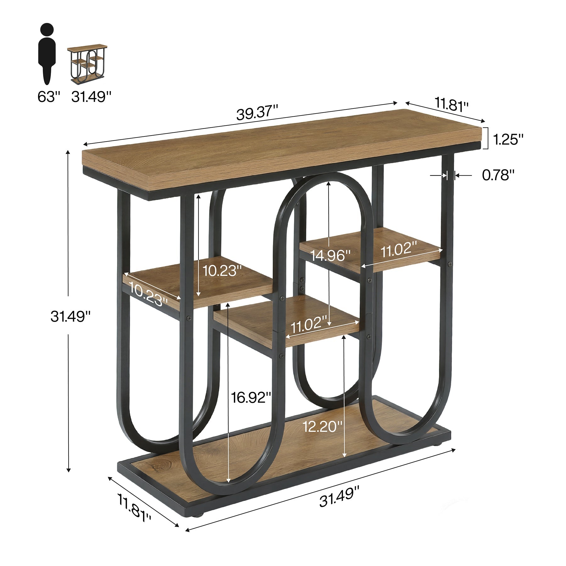 105cm Console Table, 4-Tier Sofa Table Entryway Table with Open Shelves