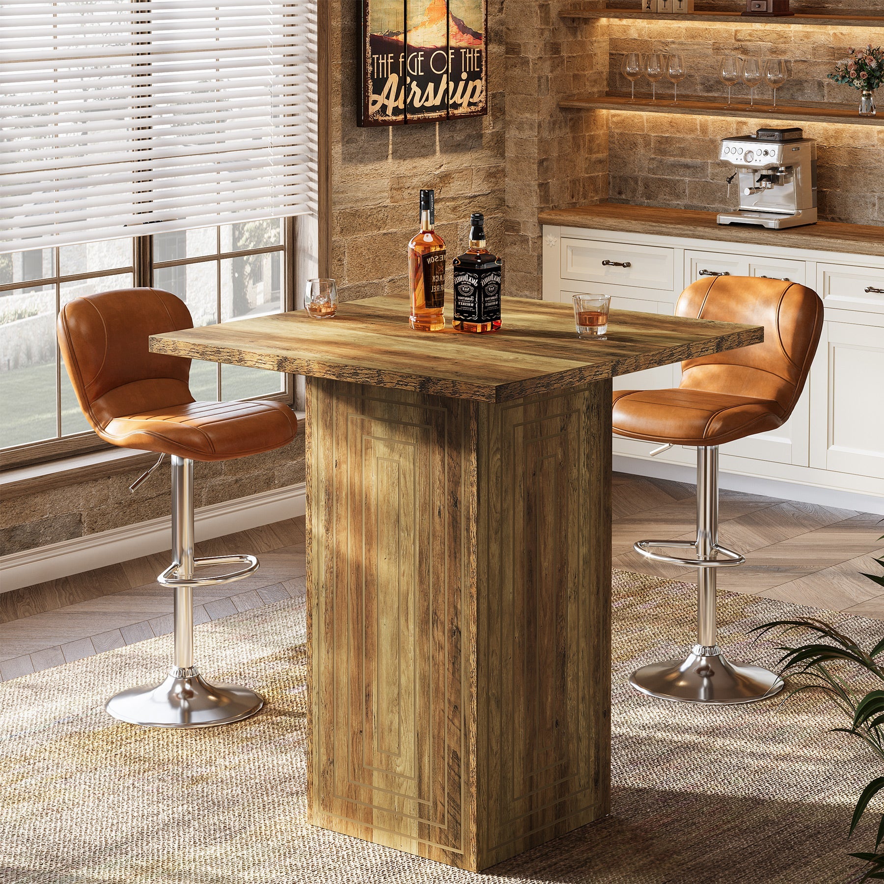 Square Bar Table, 31" Home Bar Unit Pub Table with Geometric Texture