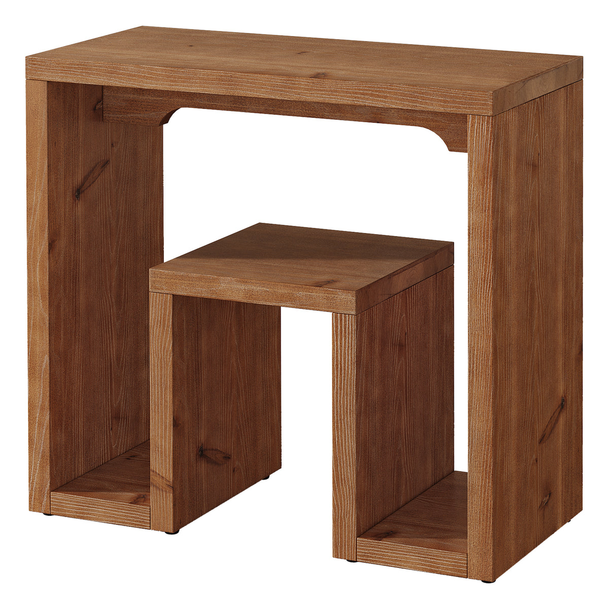 60cm Side Table, U-Shaped Solid Fir Wood Farmhouse Accent Table for Living Room