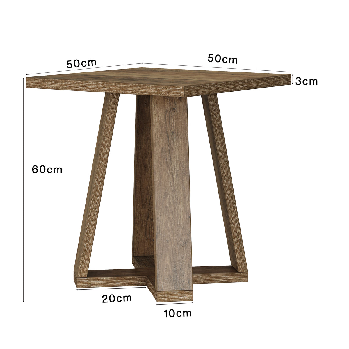 50cm Square Side Table, Rustic X-Base Nightstand