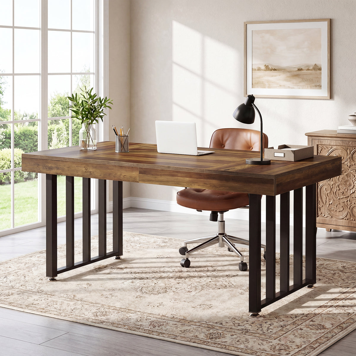 140cm Computer Desk, Industrial Wood & Metal Frame for Home Office