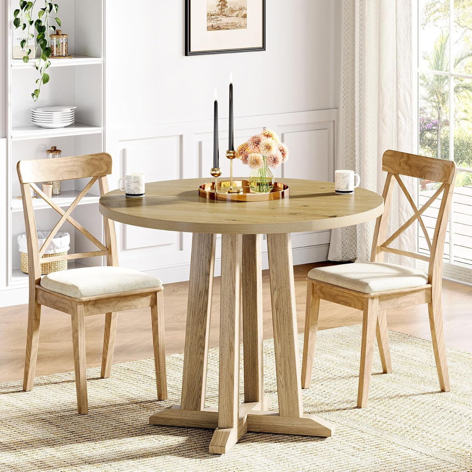 31.5" Round Dining Table, Small Kitchen Table with Sturdy Base for 2-4