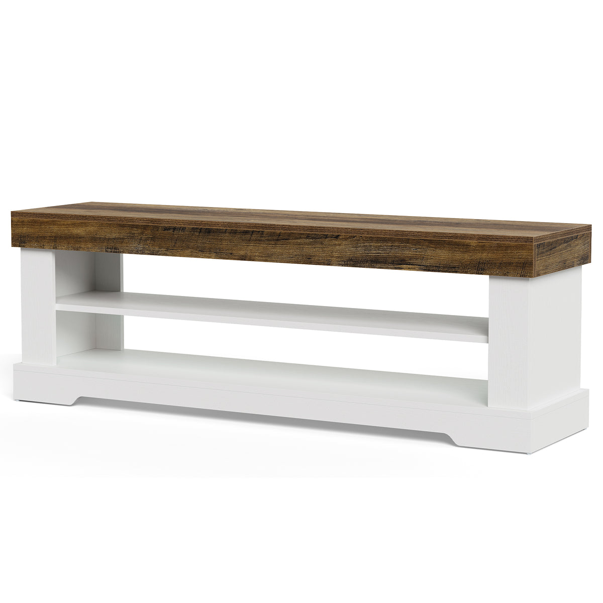 100cm Shoe Bench, Wooden Entryway Bench with 3-Tier Open Storage