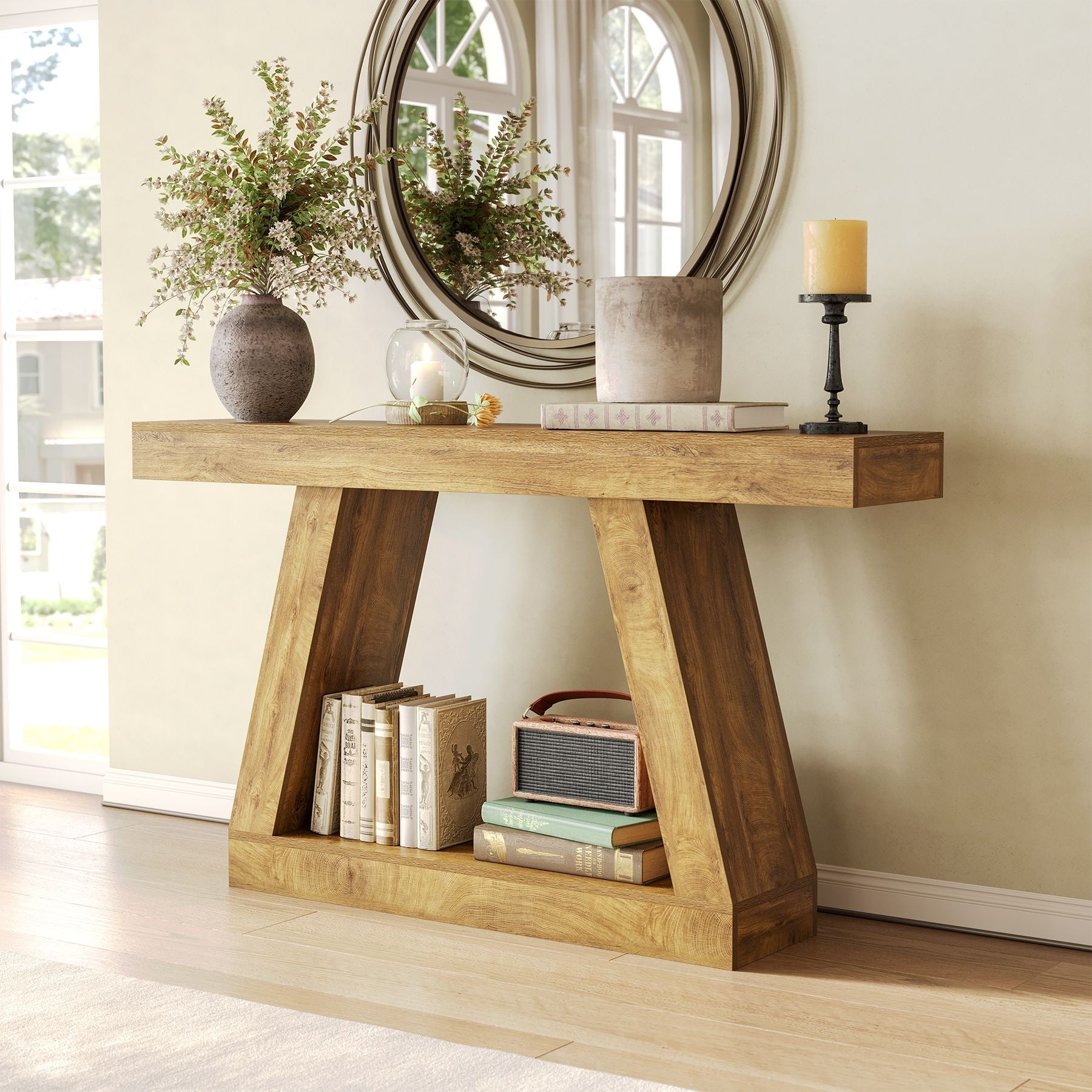 55" Sofa Table with Storage, Farmhouse Console Table for Hallway