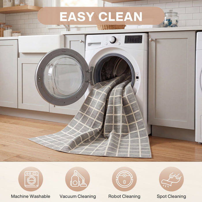 Tribesigns Modern Checked Rug, Washable Checkered Rug, Soft and Non-Slip for the Living Room, OEKO-TEX Certified