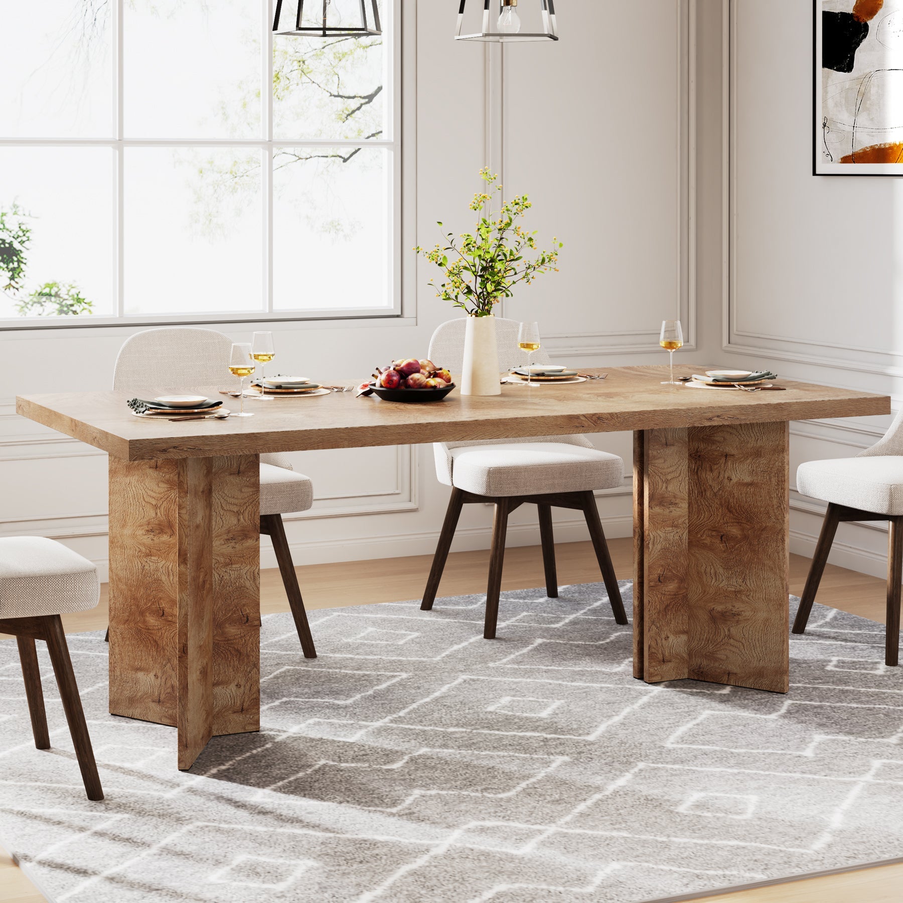 63" Farmhouse Dining Table, Kitchen Table with Large Tabletop for 4-6