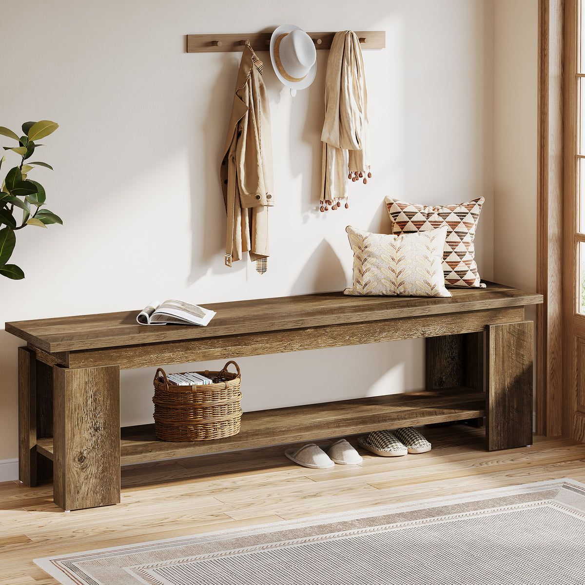 Tribesigns 160cm Entryway Bench, Farmhouse Shoe Bench with Storage Shelf