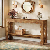63" Console Table, 2-Tier Narrow Sofa Table with Storage and Scalloped Curves 3