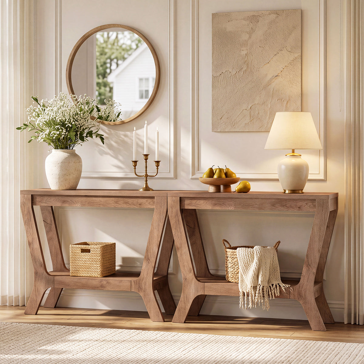 104cm Console Table, Farmhouse Rectangular Entryway Table with 2-Tier Storage