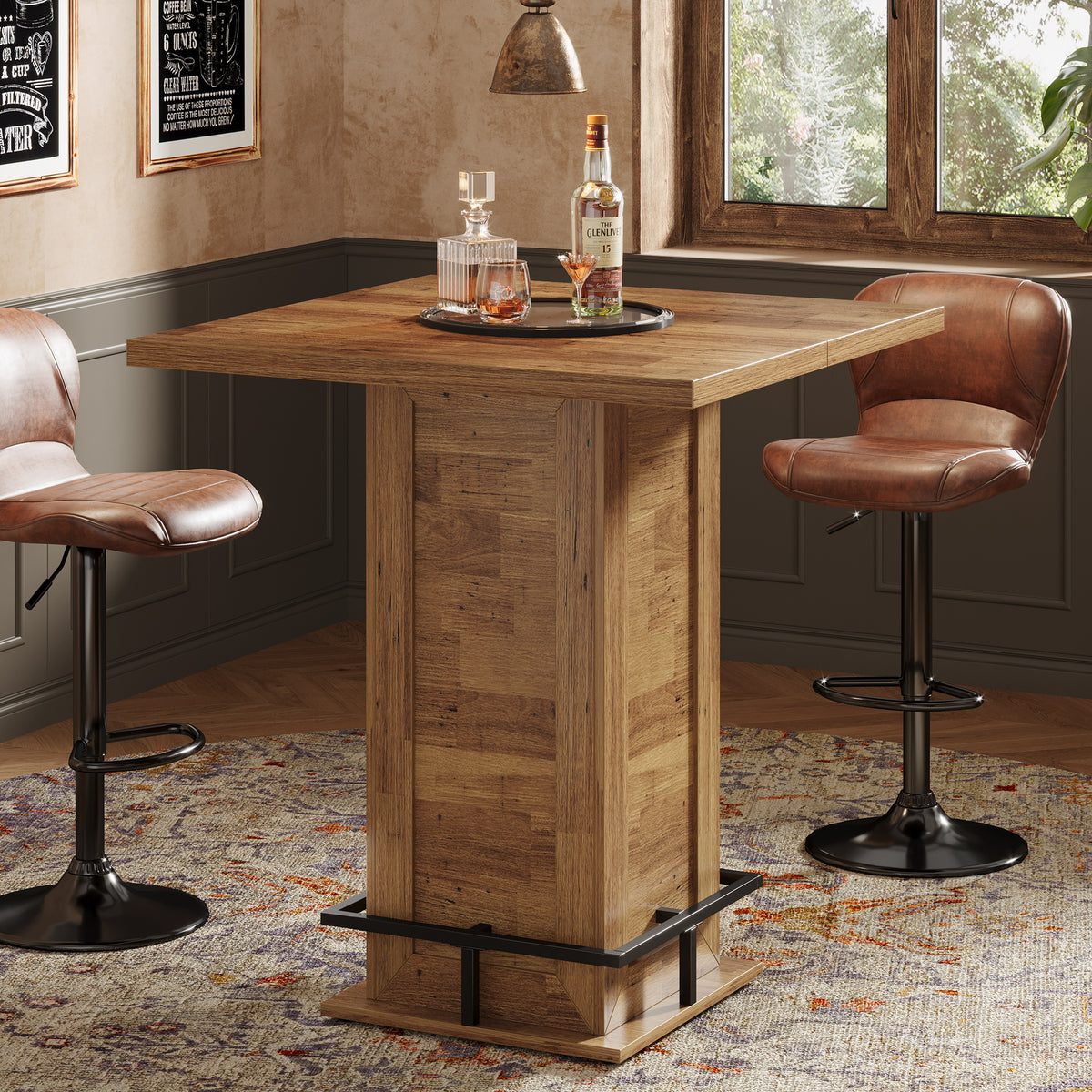 99cm Bar Table, Square Wooden Bistro Table for Home Pub