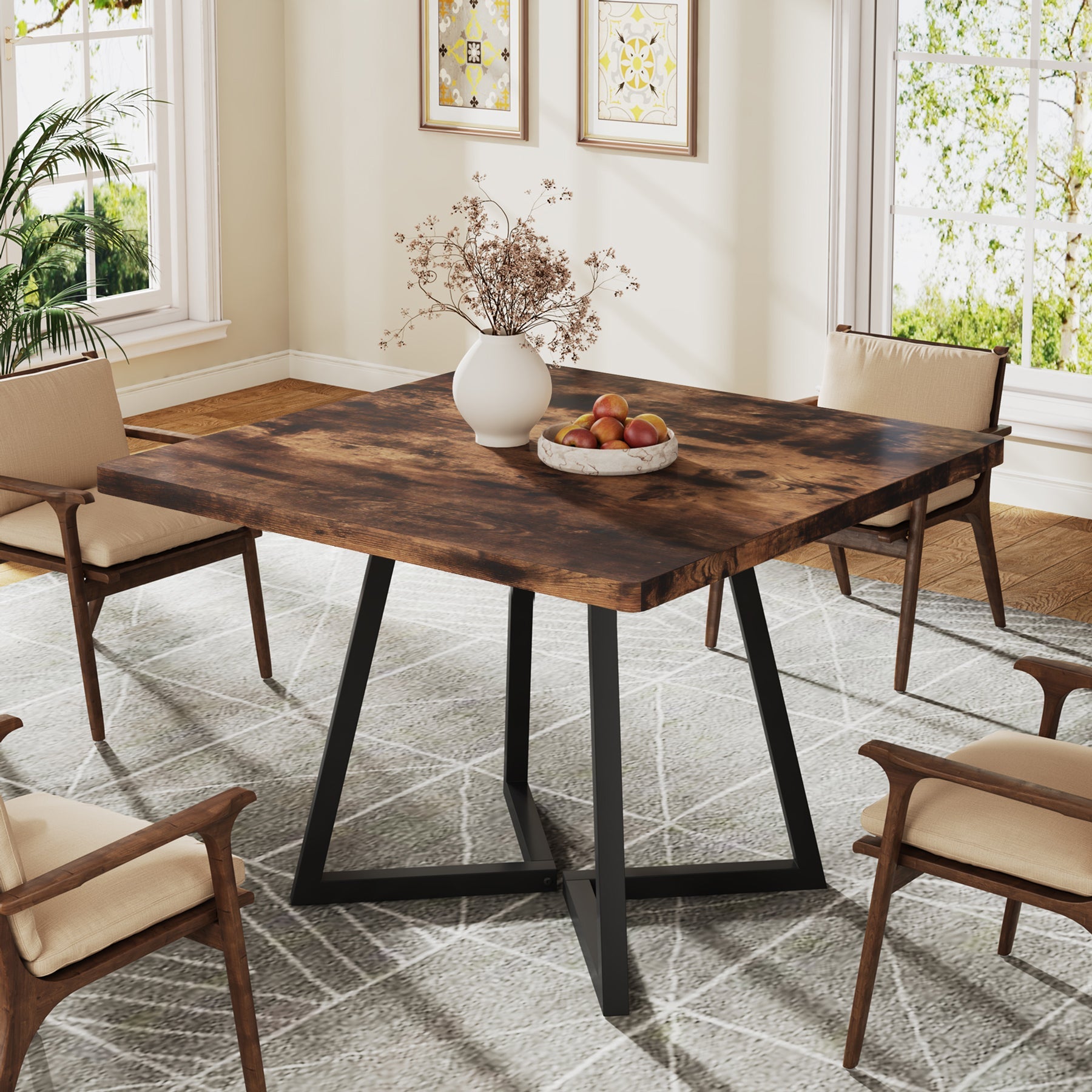 31.5" Square Dining Table, Wood Kitchen Table with Metal Legs for 4
