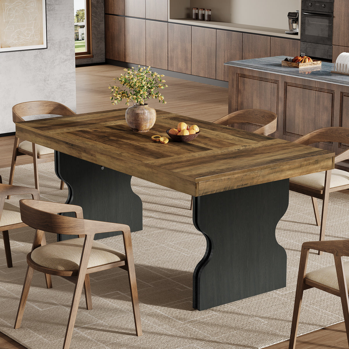 160cm Dining Table, Country Kitchen Table with Hourglass Legs for 4-6