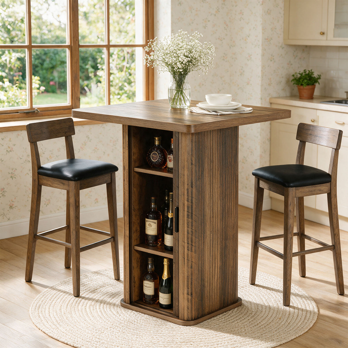 Tribesigns Bar Table with 3-Shelf Storage Unit, Height 90 cm, for Small Kitchens