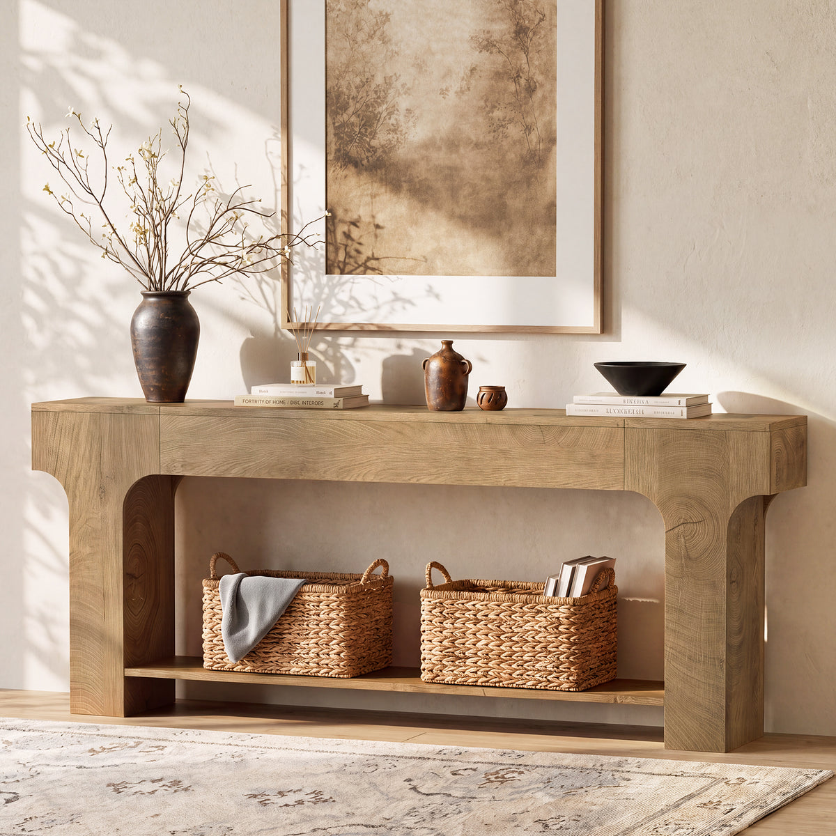 200cm Console Table, Extra Long Open Storage Entryway Sofa Table