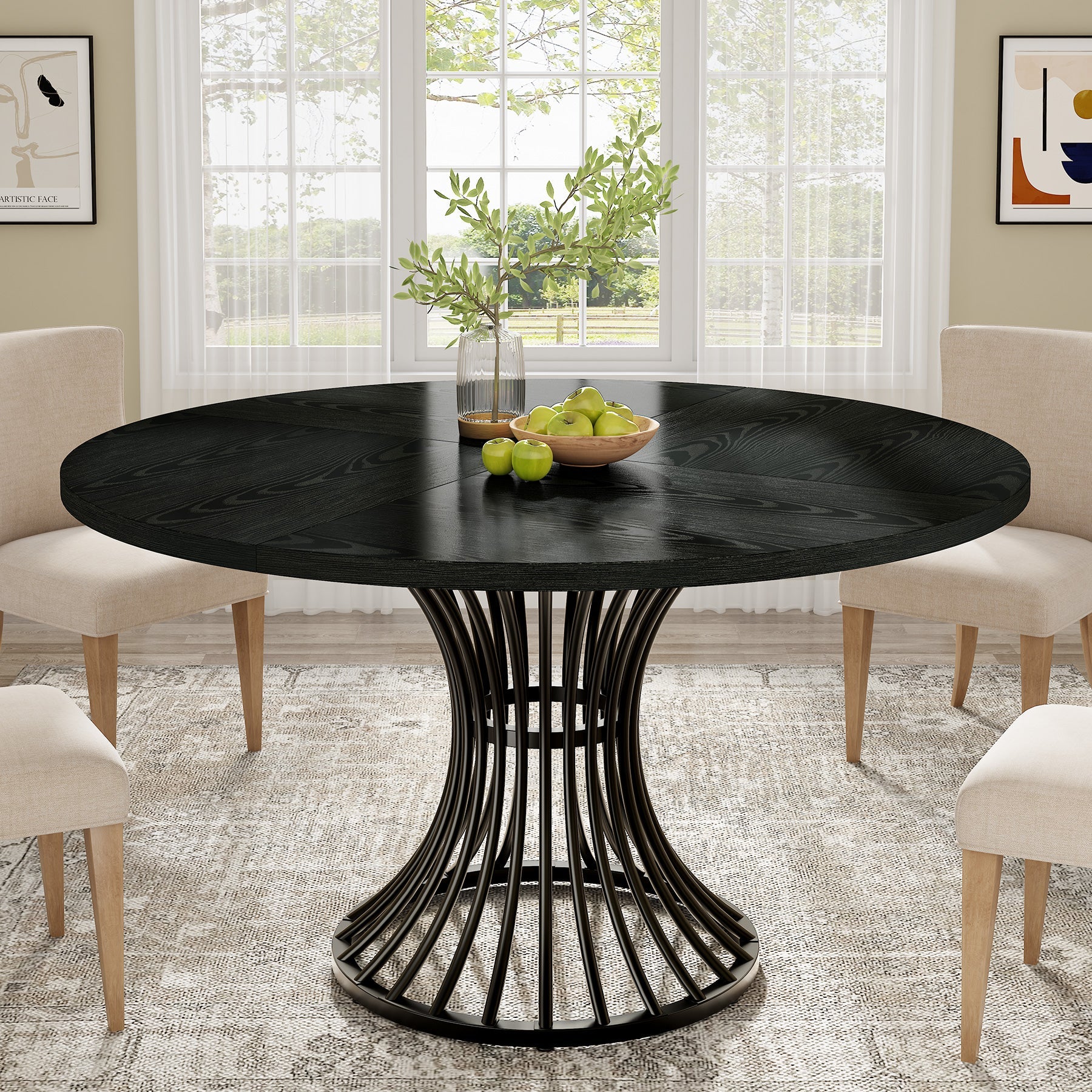 Round Dining Table for 4-6, 47" Farmhouse Circle Kitchen Table