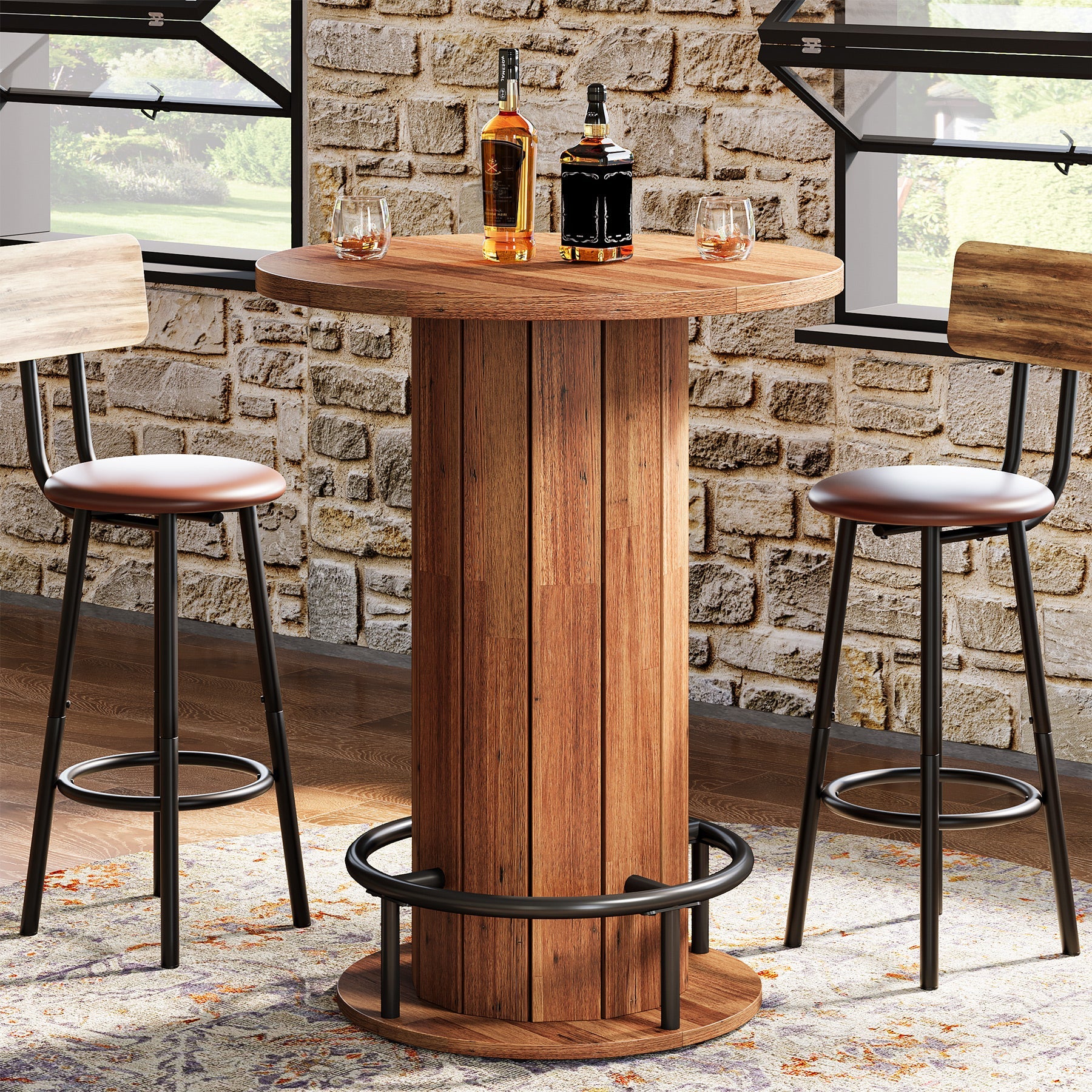 31" Bar Table, Round Bistro Pub Table with Footrest for Dining Coffee Cocktail(Only Table)