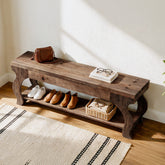 140cm Entryway Bench, Solid Wood 2-Tier Farmhouse Storage Shelf 3