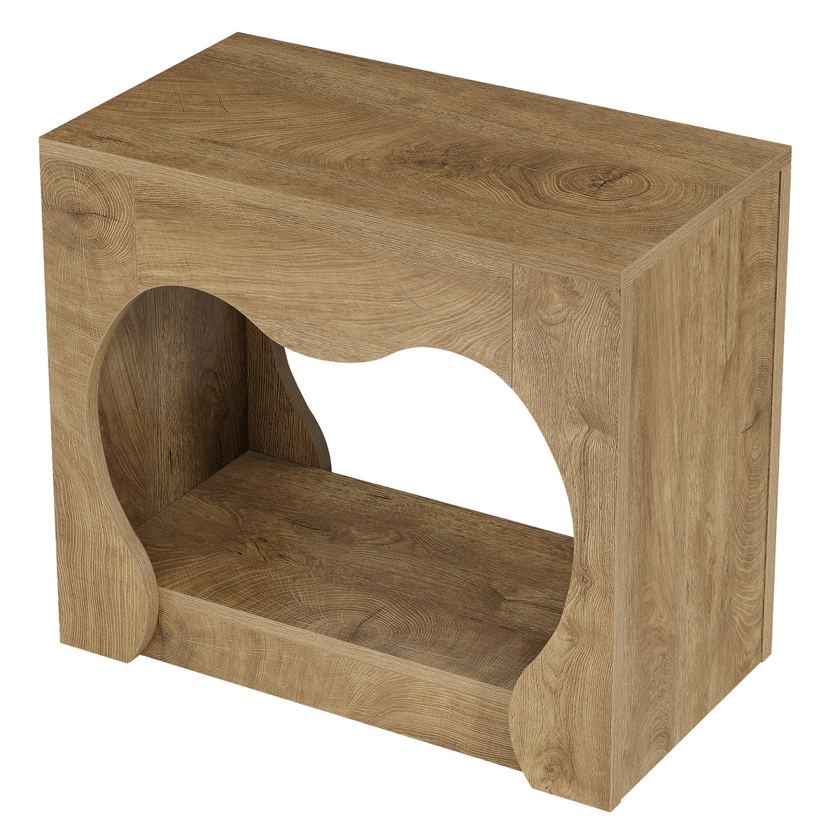 60cm End Table, 2-Tier Farmhouse Side Table with Storage Shelves & Curved Arch