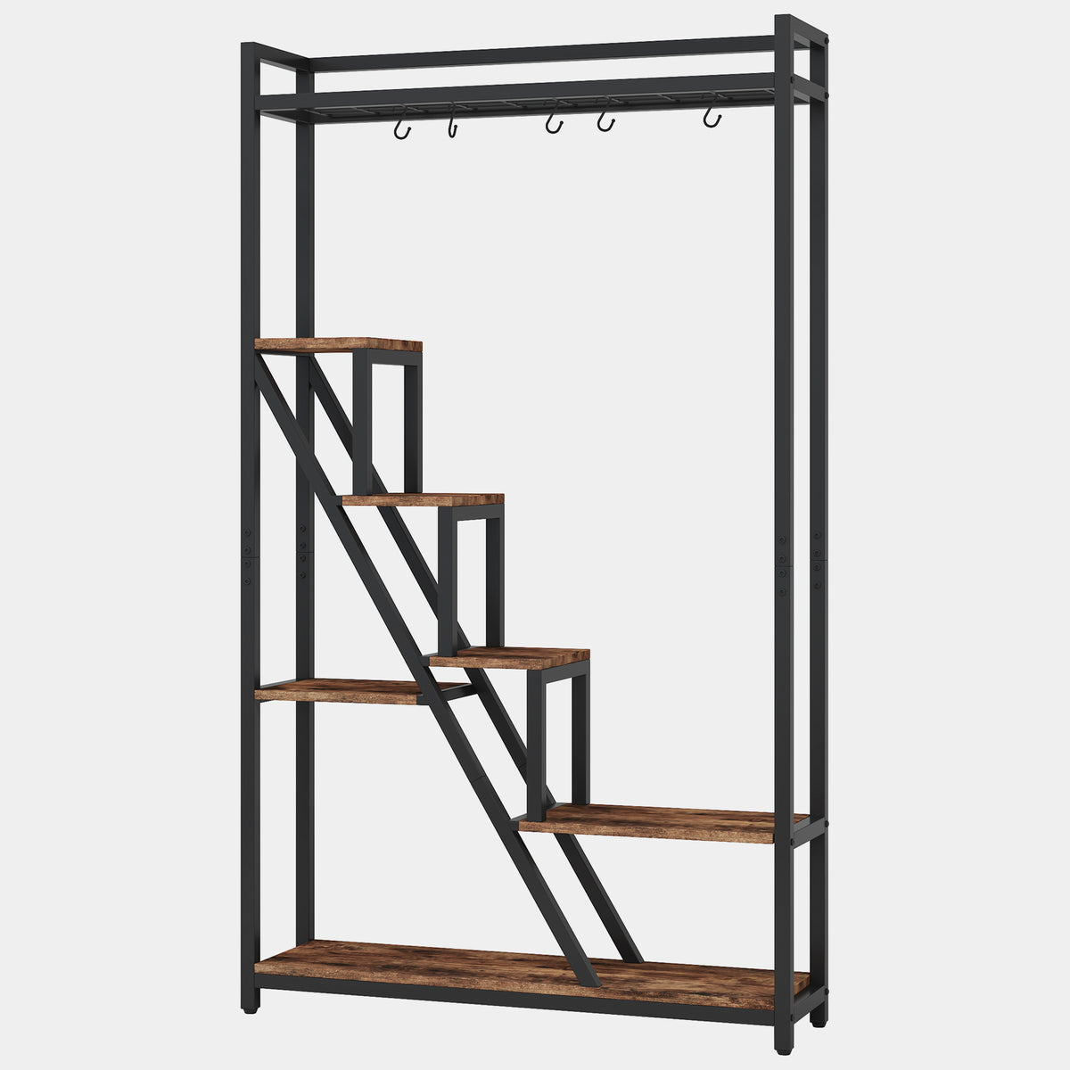180cm Tall 7-Tier Plant Stand, Tall Flower Plant Shelf with 5 S-Hooks