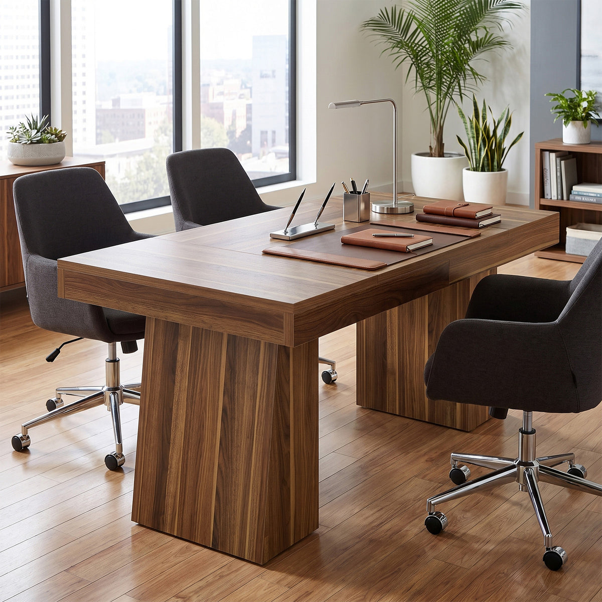 55" Executive Desk, Modern Computer Desk Workstation Desk with Double Trapezoidal Base