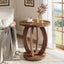 60cm Round End Table, Rustic Side Table with Storage for Living Room