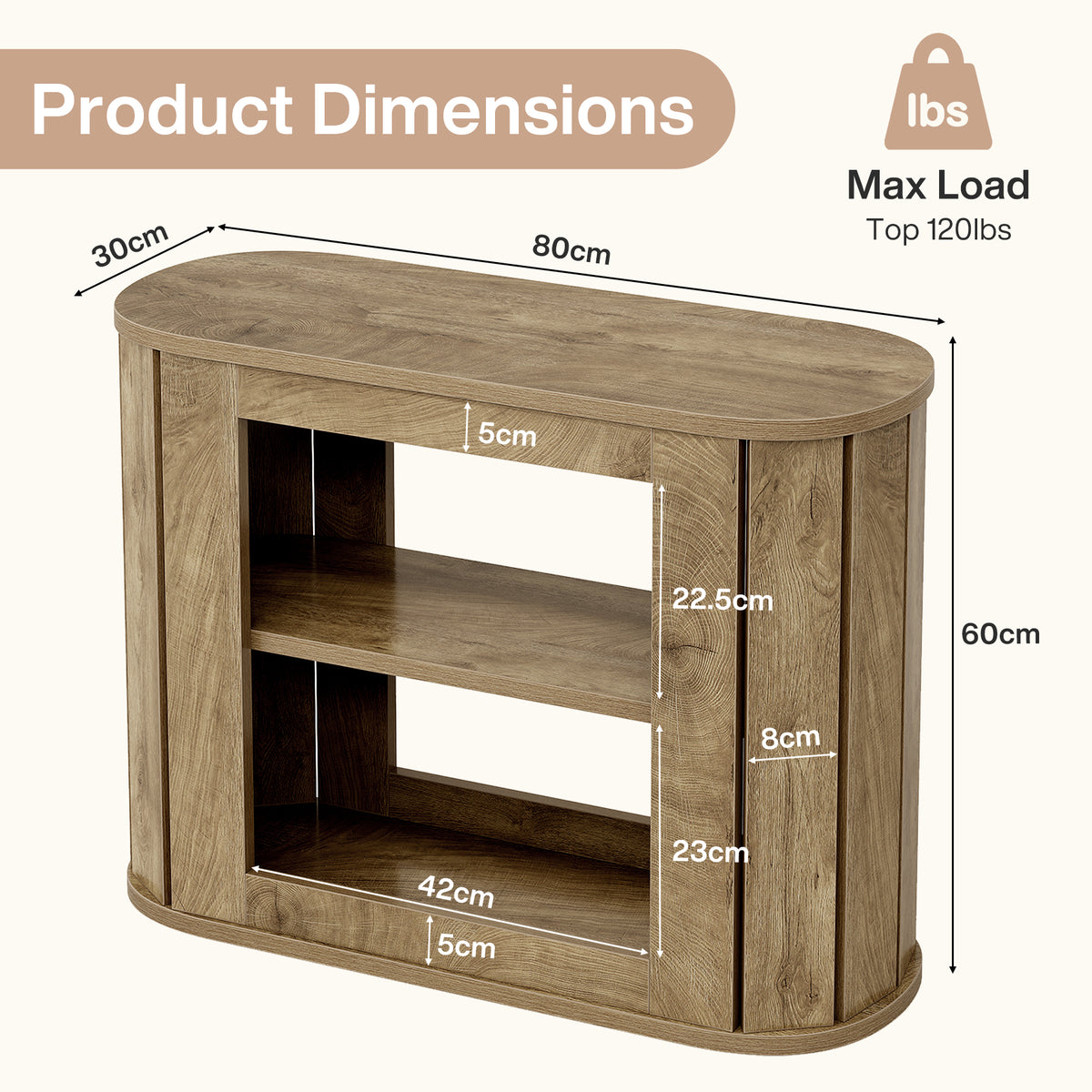 50cm Narrow Side Table, 3-Tier Wooden Nightstand for Living Room Bedroom
