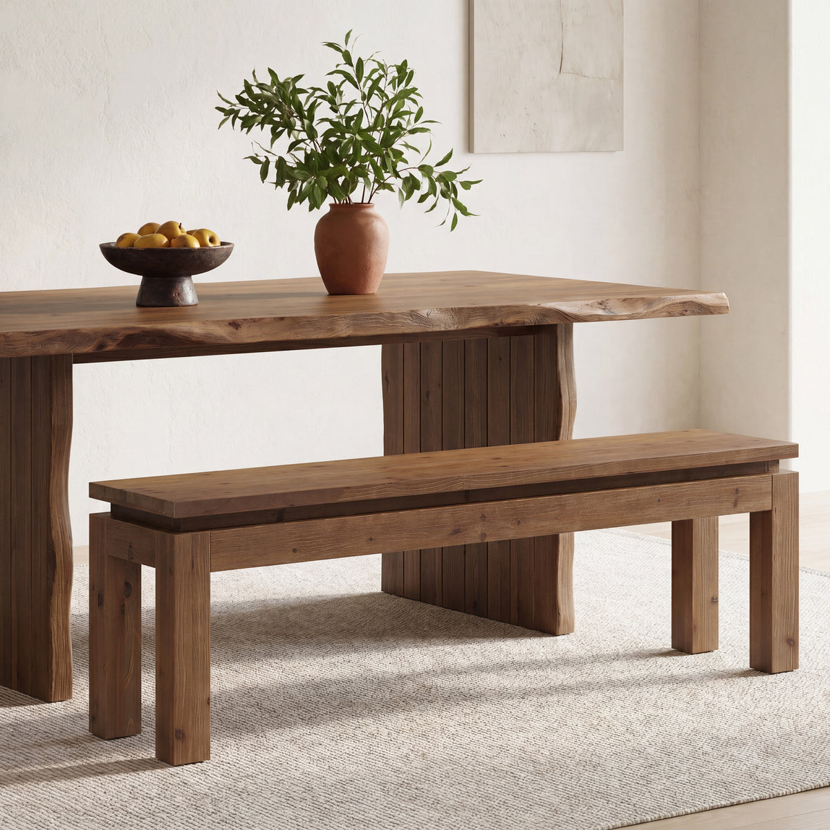Tribesigns Solid Wood Bench 150 cm, Country-style dining bench with block legs