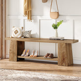 59" 2-Tier Entryway Bench, Shoe Bench End of Bed Bench with Storage Shelves 3