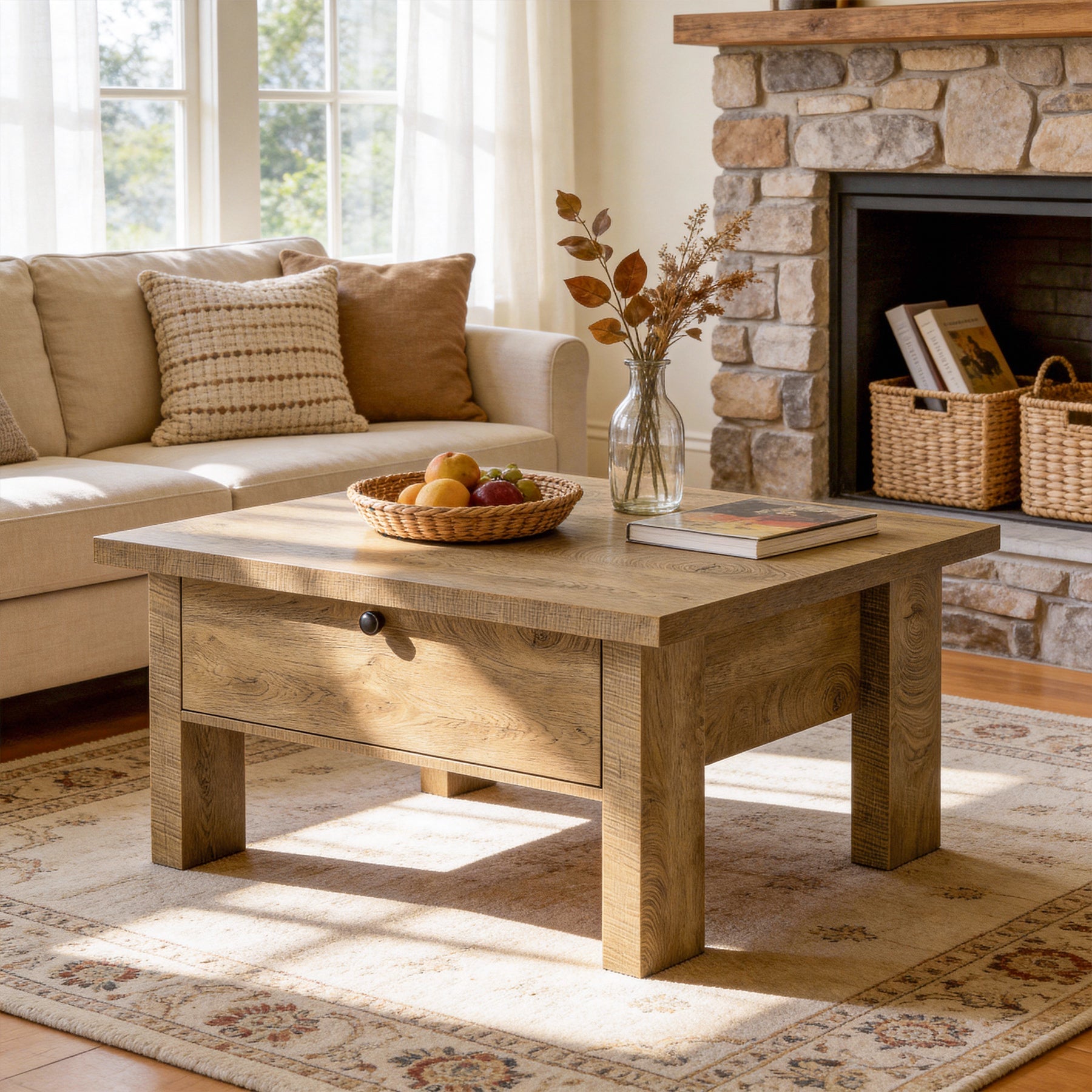 31.5" Coffee Table, Square Center Tea Table with Storage Drawer