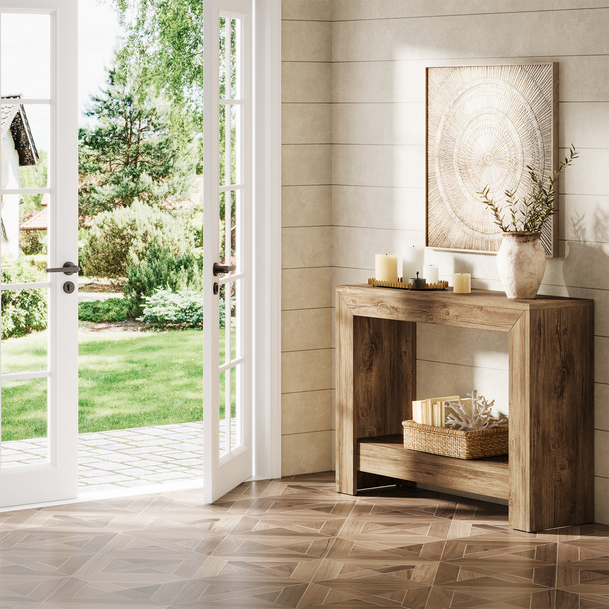 105cm Console Table, Rustic Narrow Hallway Table with Open Storage