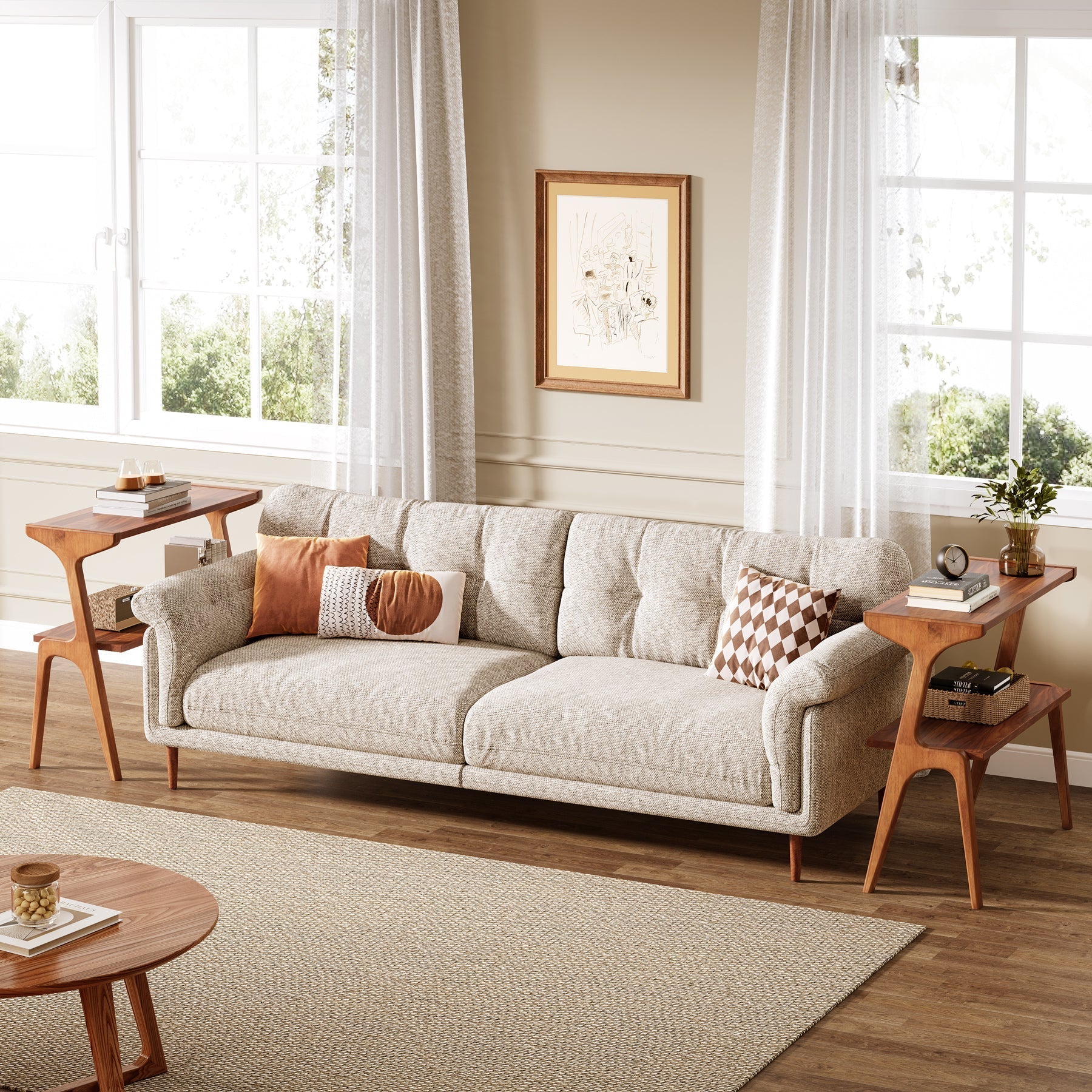 27.5" 2-Tier End Table, Slim Sofa Side Table with Storage Shelf