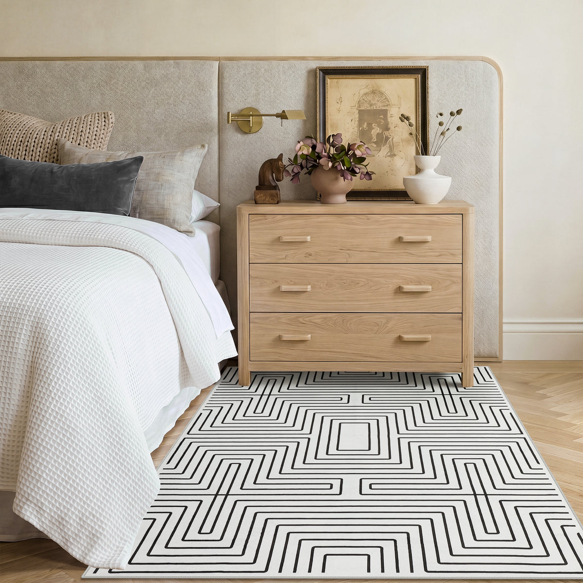 Tribesigns Minimalist Labyrinth Pattern Rug, Modern Geometric Non-Slip Low-Pile Area Rug for Living Room, OEKO-TEX Certified