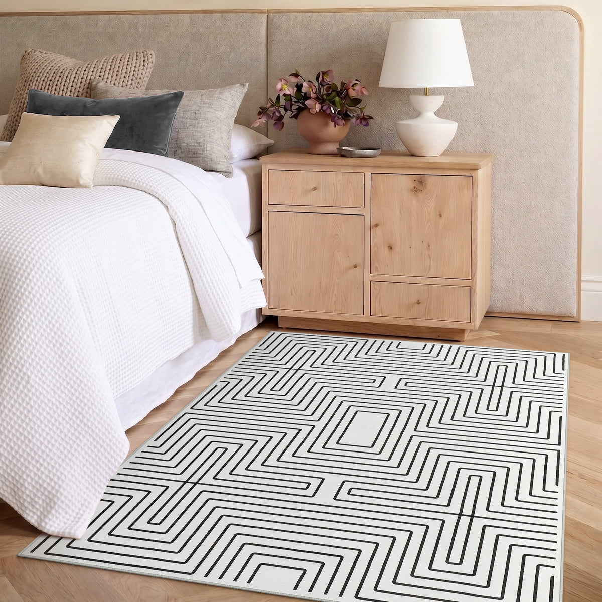 Tribesigns Minimalist Labyrinth Pattern Rug, Modern Geometric Non-Slip Low-Pile Area Rug for Living Room, OEKO-TEX Certified