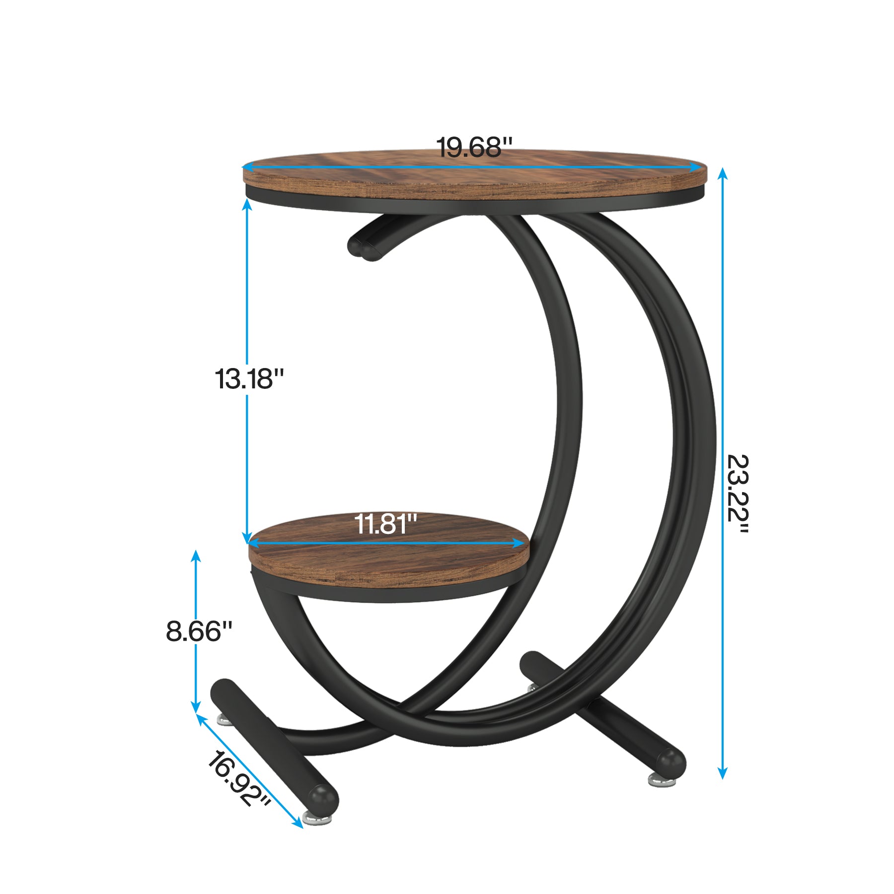 2 - Tier End Table, Small Accent Side Table with C - Shaped Frame Tribesigns