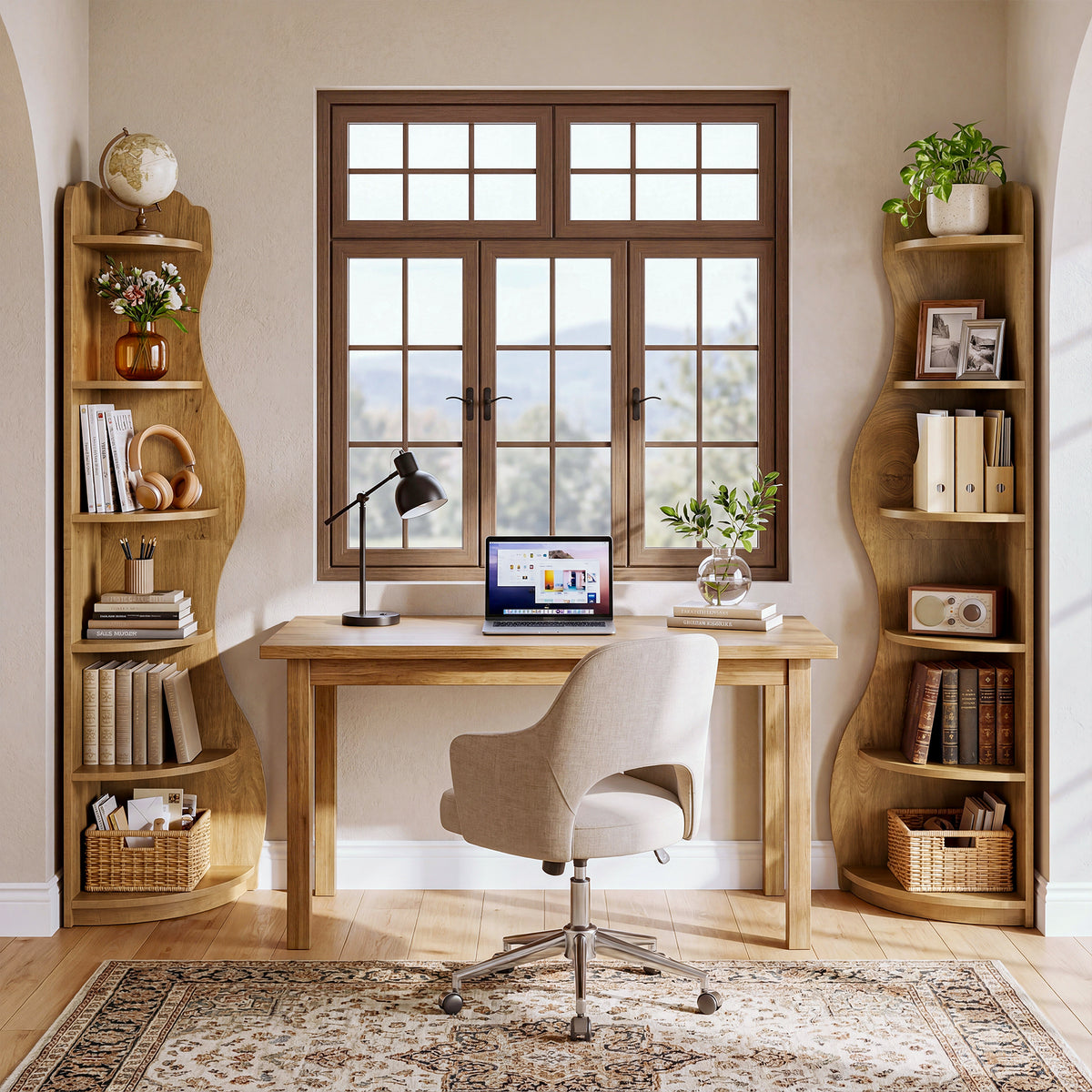 6-Tier Corner Shelf Stand,175cm Tall Bookshelf with Curvy Shape for Living Room