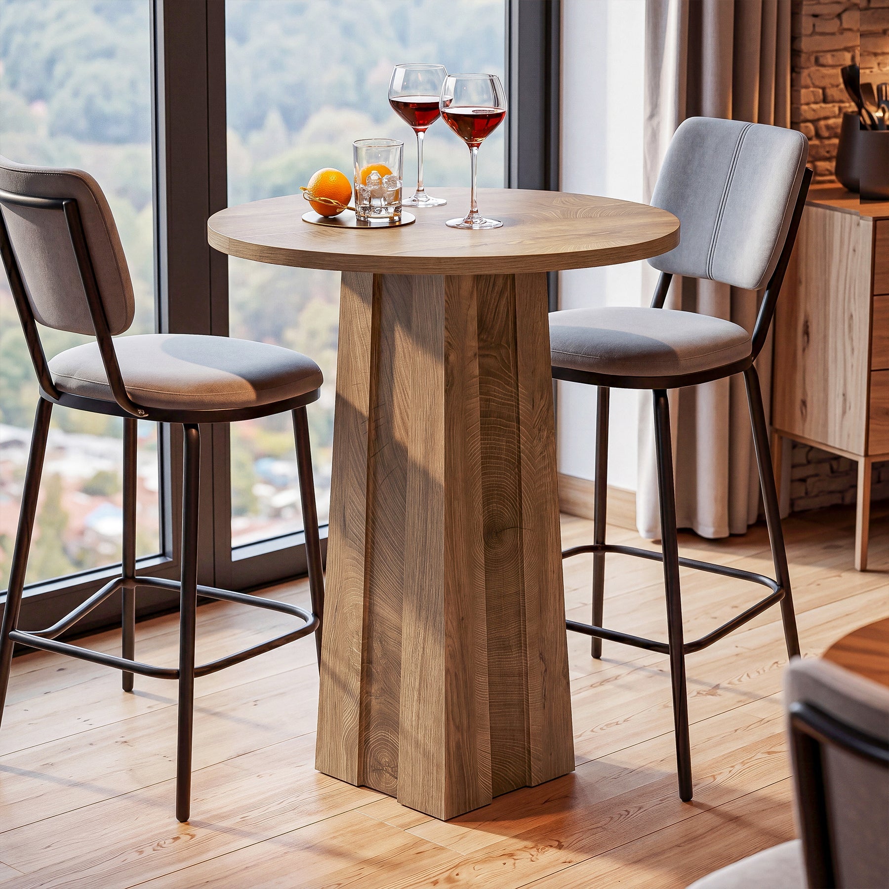 31.5" Round Bar Table, Bistro Pub Table with Fluted Pedestal Base for Small Spaces