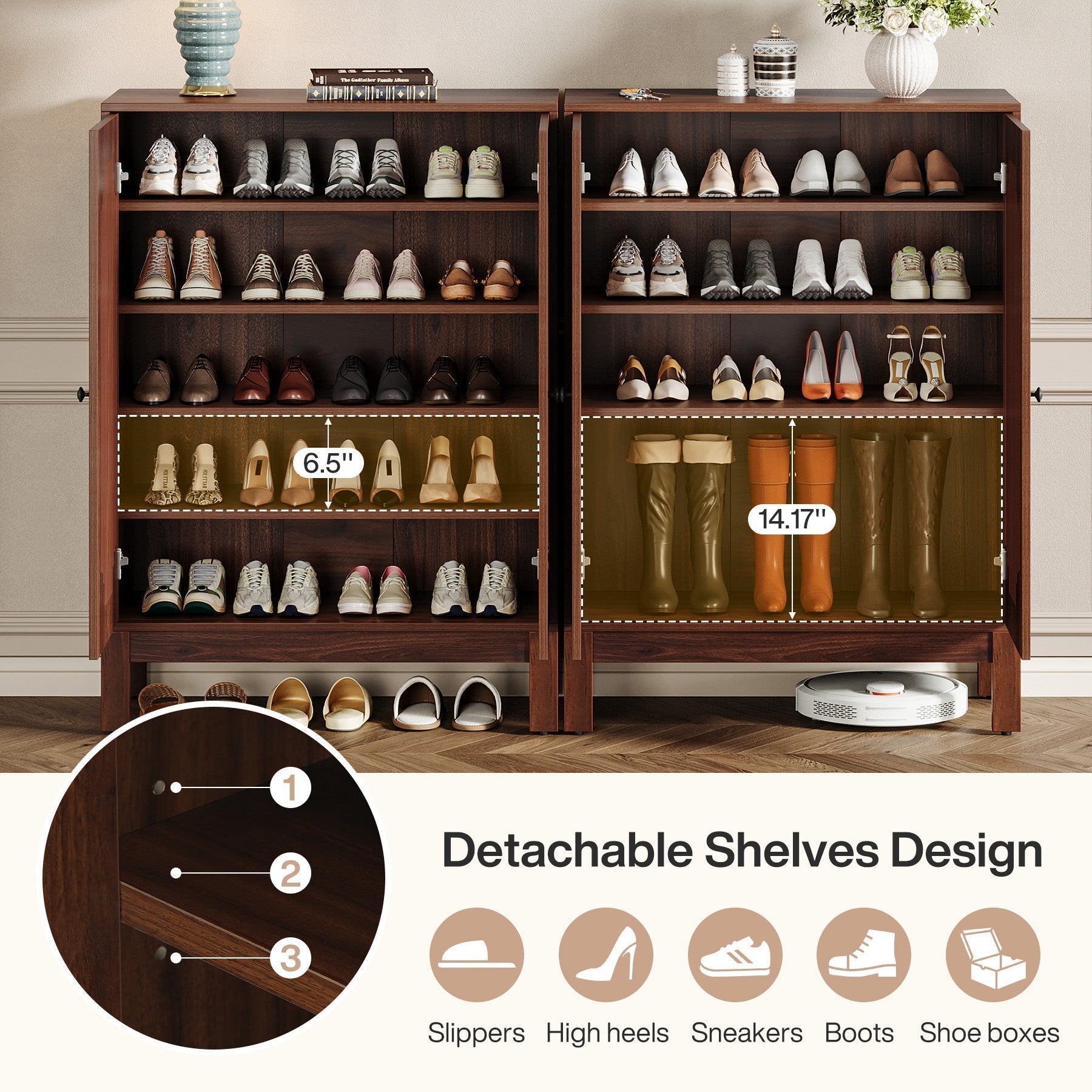 5-Tier Shoe Cabinet with Doors, Adjustable Wooden Shoe Rack Organizer for 20 Pairs